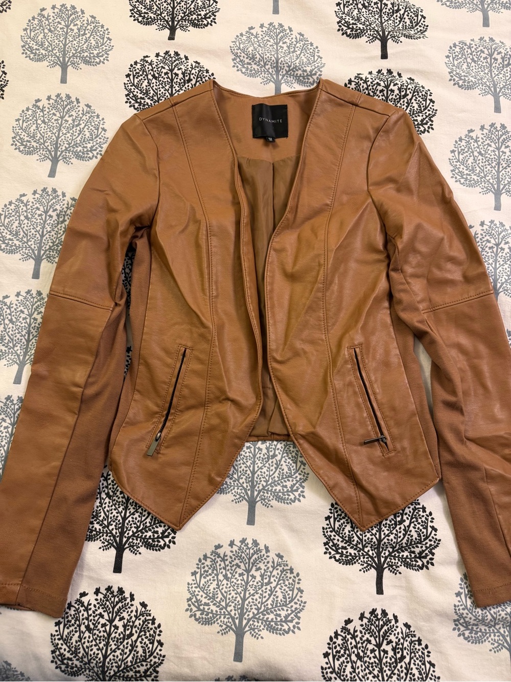 Dynamite Women's Cognac Faux-Leather Open Front Jacket